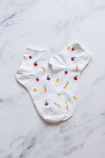 Vegetables Ankle Socks: Ivory
