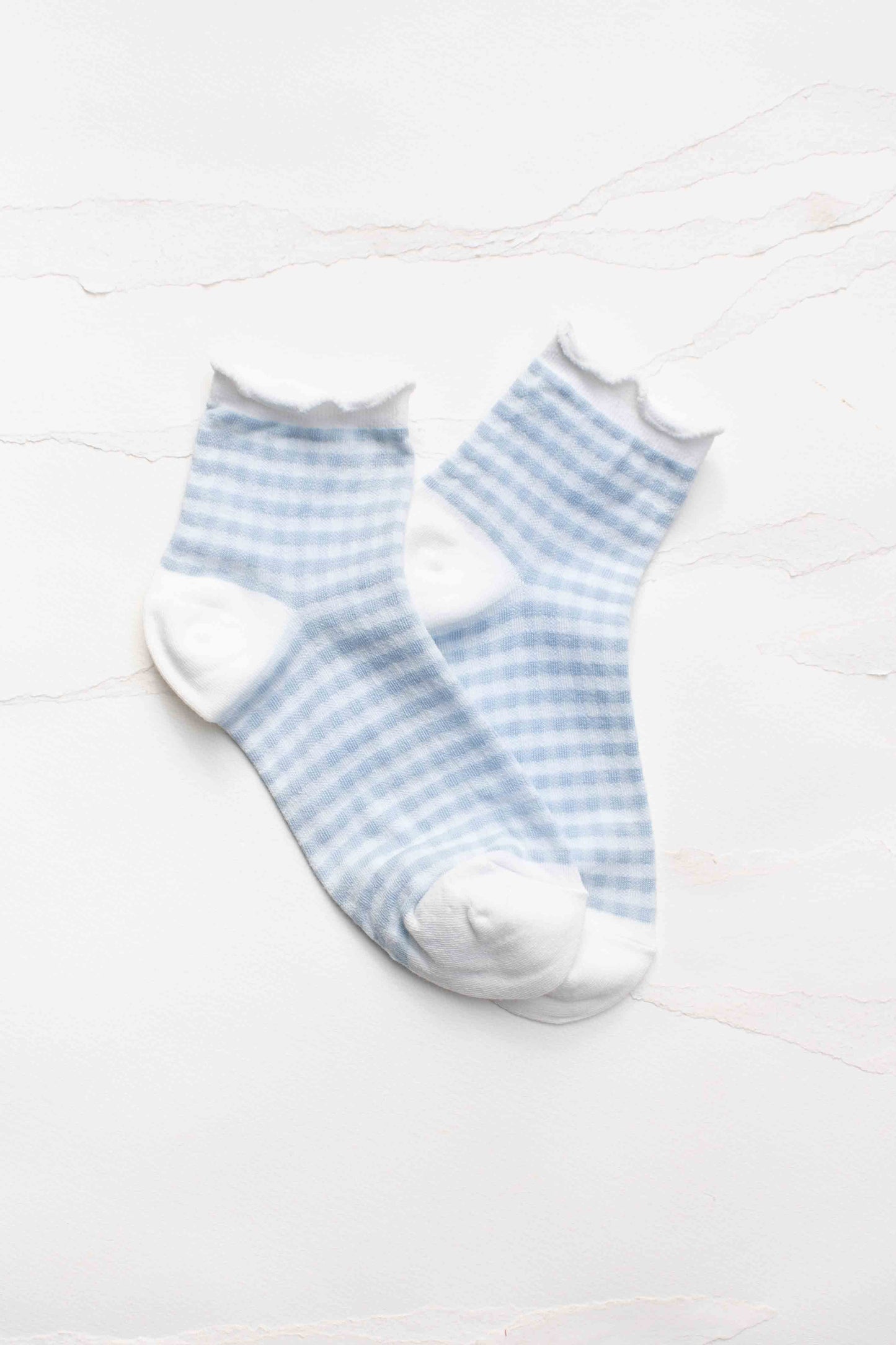 Pastel Gingham Ruffle Ankle Socks: Black