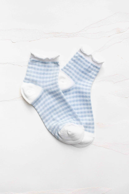 Pastel Gingham Ruffle Ankle Socks: Black
