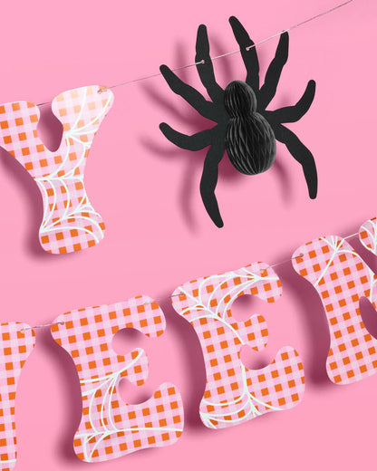 Pink Halloween Banner | spooky party decor, gingham