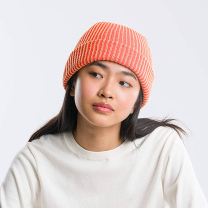Simple Rib Knit Beanie: Black White