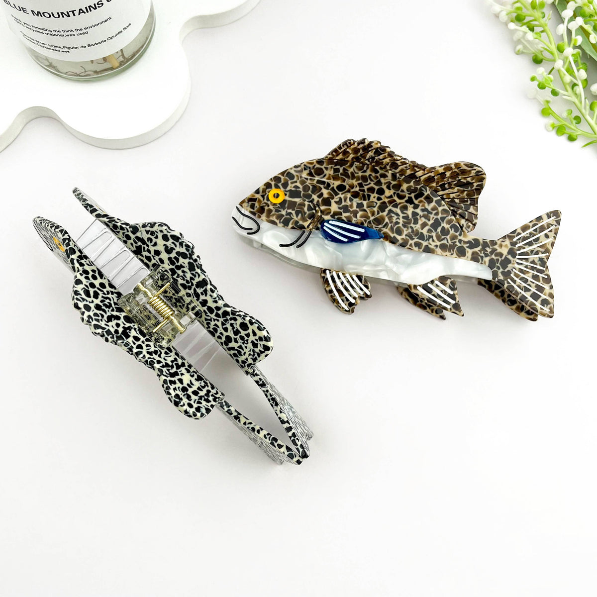 Grouper Fish Ocean Animal Acetate Summer Hair Claw Clip: Gray