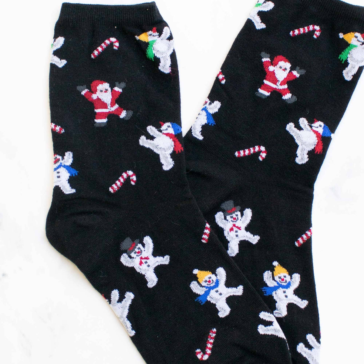 Women's Christmas Santa and Snowman Socks: Red