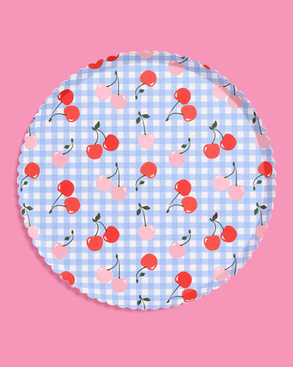 Cherry Blue Gingham Paper Plates | 24 Count Party Plates