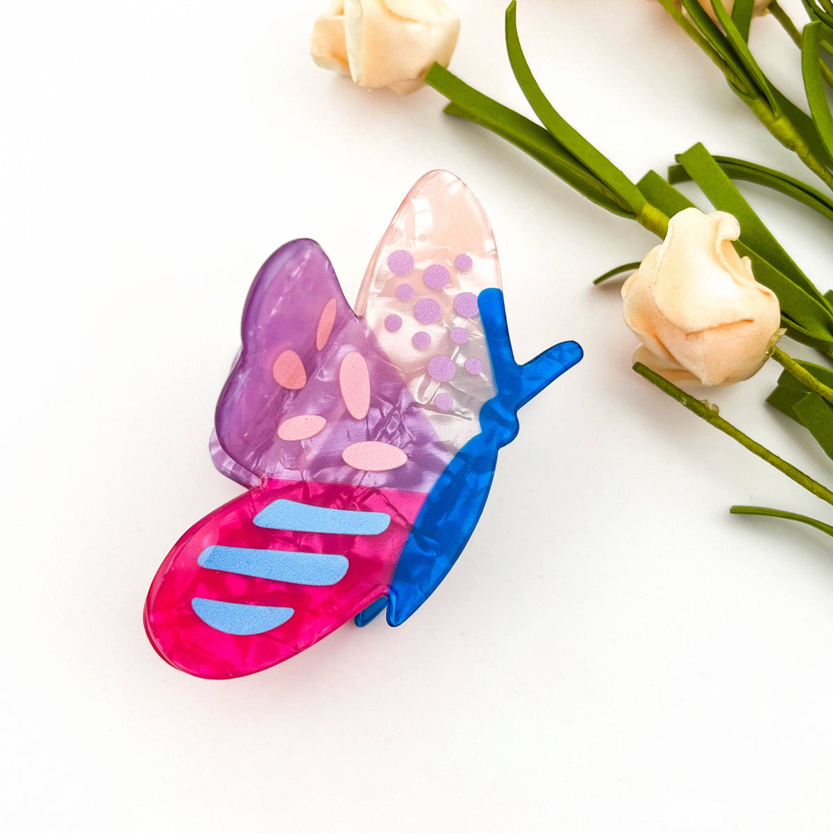 Colorful Patchwork Butterfly Hair Claw Clip Summer Bright: B