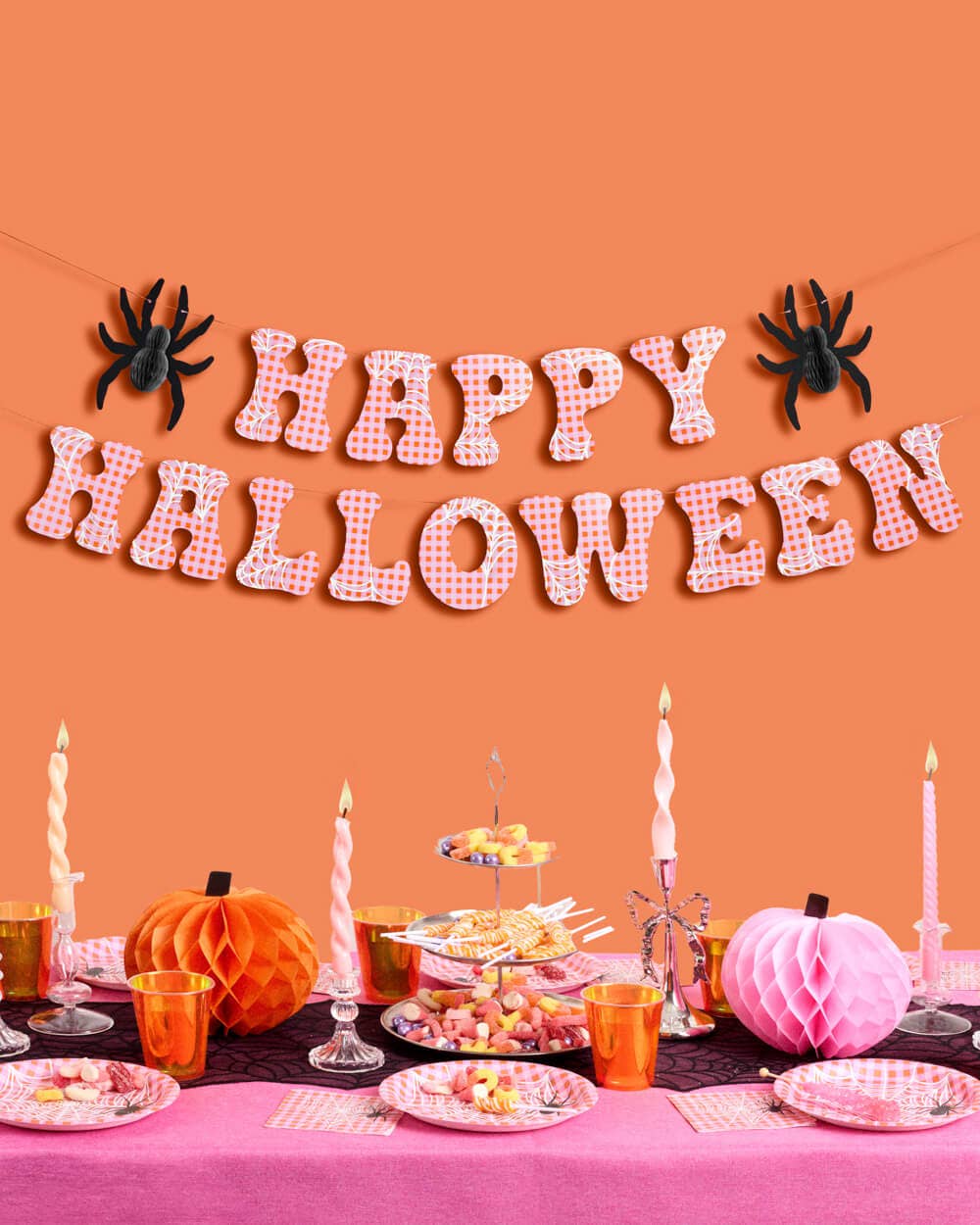 Pink Halloween Banner | spooky party decor, gingham