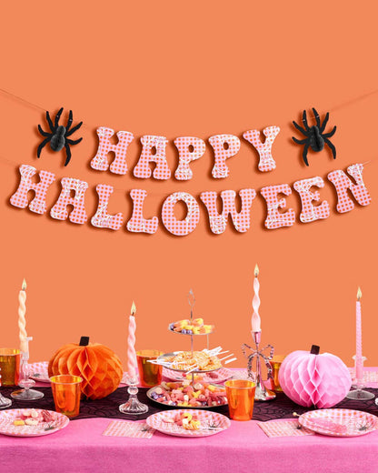 Pink Halloween Banner | spooky party decor, gingham