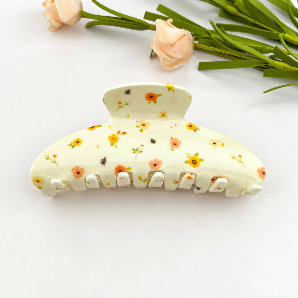 Spring Floral Print Acetate Claw Clip-Summer Gift: Beige