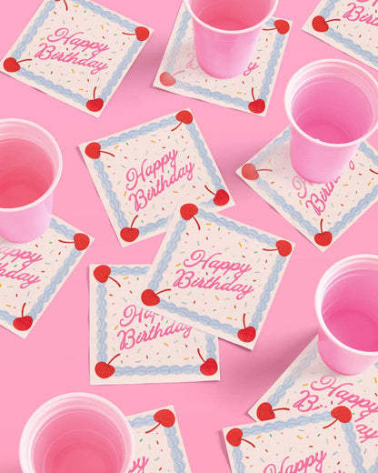 Happy Birthday Napkins | sprinkles, cake, cherry, party