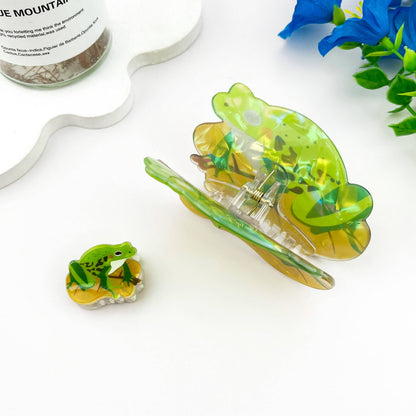 Cartoon Green Frog Print Hair Claw, Nature Animal Claw Clip: Frog-Large