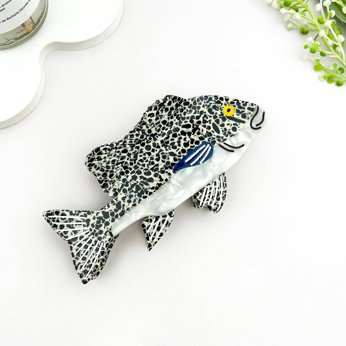 Grouper Fish Ocean Animal Acetate Summer Hair Claw Clip: Gray