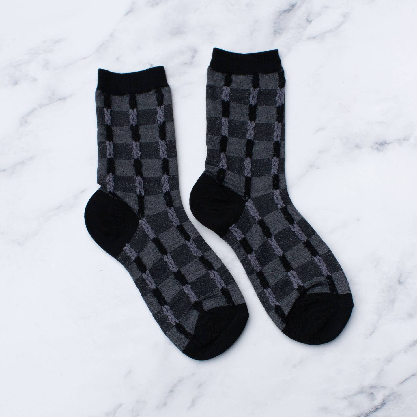 Vintage Checkerboard Twist Socks: Oatmeal