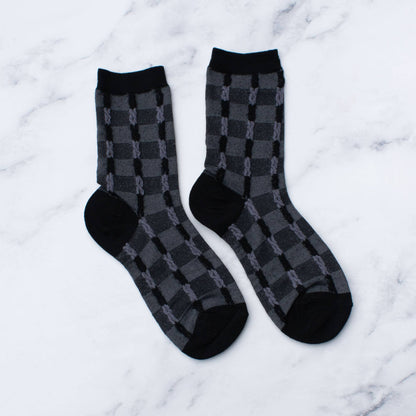 Vintage Checkerboard Twist Socks: Oatmeal