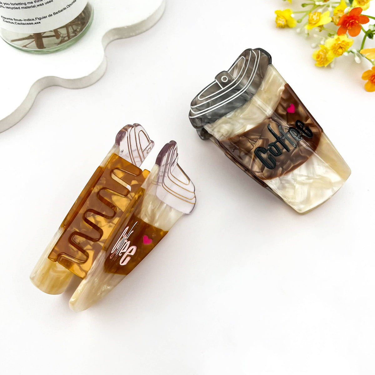 Coffee Cup Acetate Claw Clip Casual Everyday Style: Brown