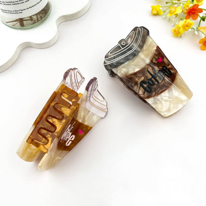 Coffee Cup Acetate Claw Clip Casual Everyday Style: Brown