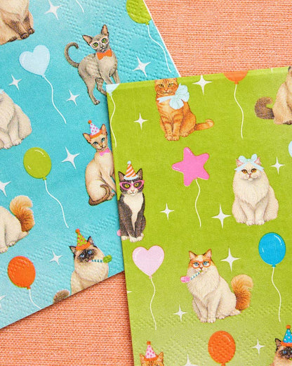 Cat Napkins 24 Pack | Birthday, Cat Party, Teal, Green