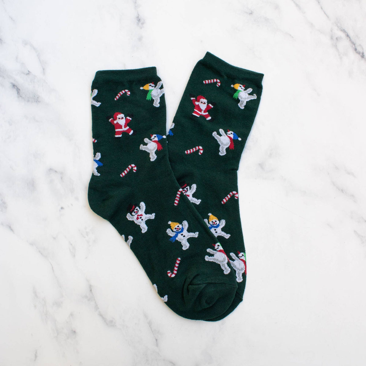 Women's Christmas Santa and Snowman Socks: Red