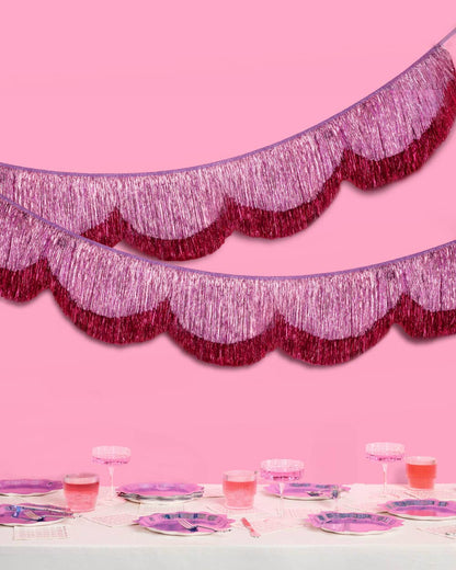 Pink Scalloped Fringe Banner | pink decor, birthday party