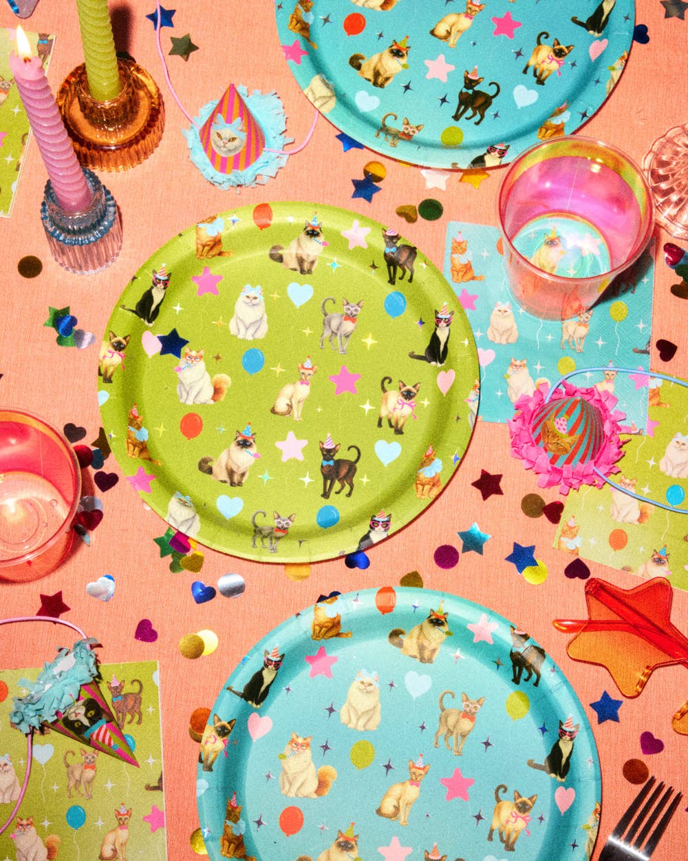 Cat Plates | Cat Birthday, Kitten Party, Colorful, 24 pcs 9'