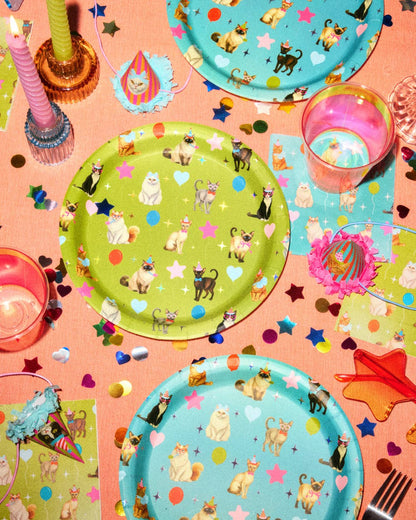 Cat Plates | Cat Birthday, Kitten Party, Colorful, 24 pcs 9'