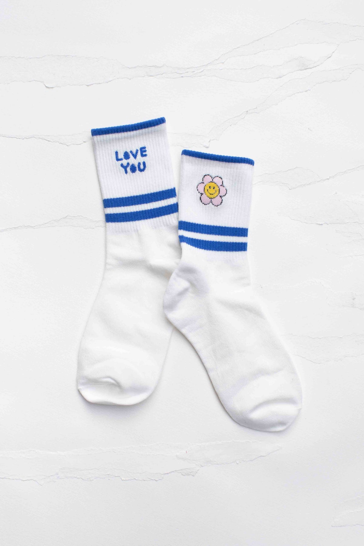 Love You Smile Crew Socks: Blue