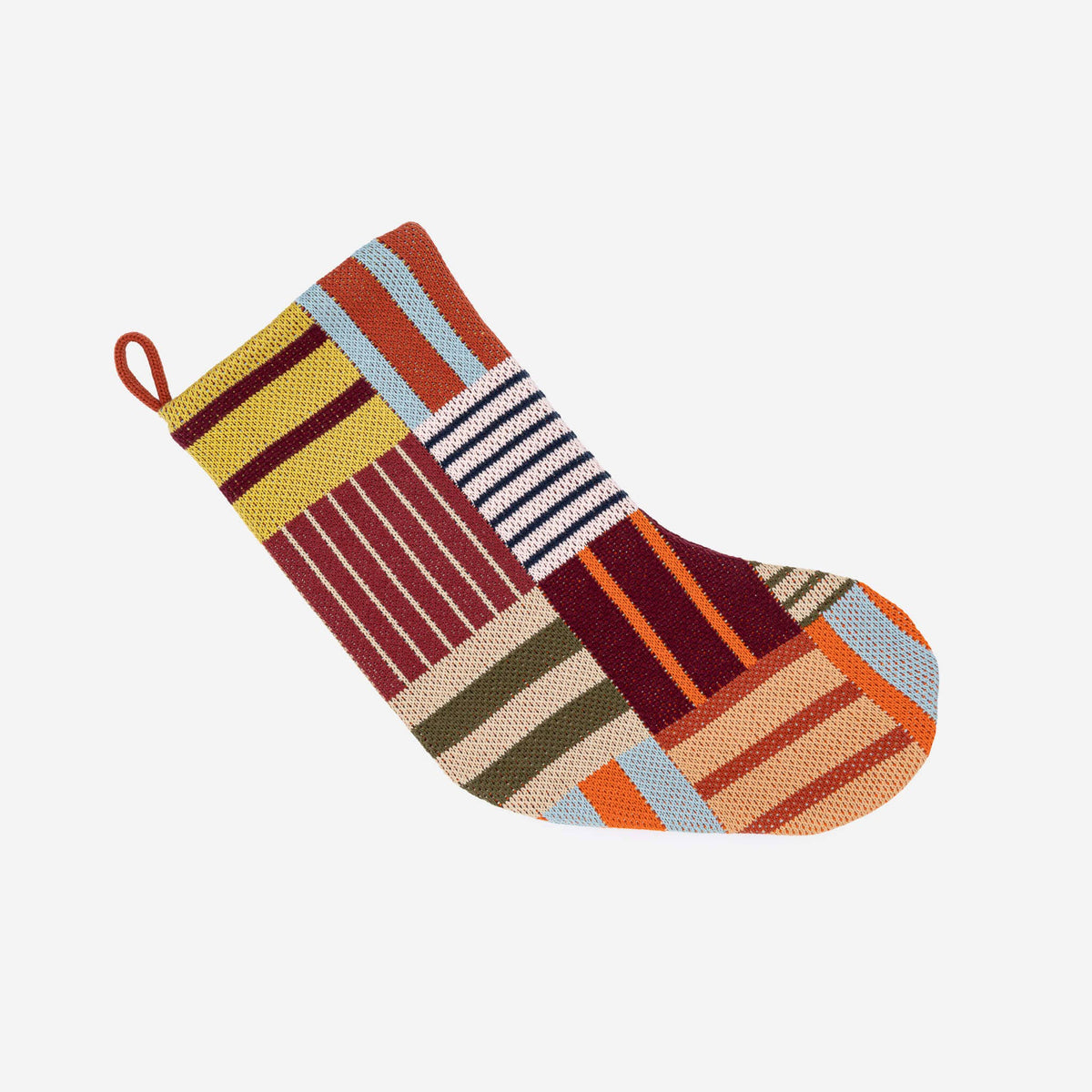 Patchwork Stripe Holiday Stocking: Rainbow