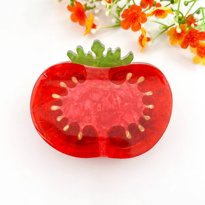 Half Tomato Print Acetate Claw Clip Fresh Summer Style: Red