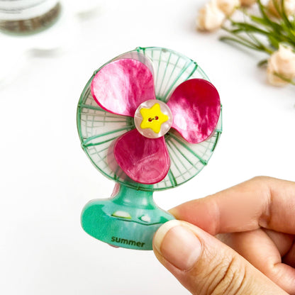 Retro Electric Fan Shaped Alligator Hair Clip - Summer Vib: PinkGreen