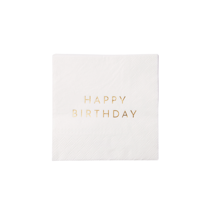 White & gold signature happy birthday cocktail napkins