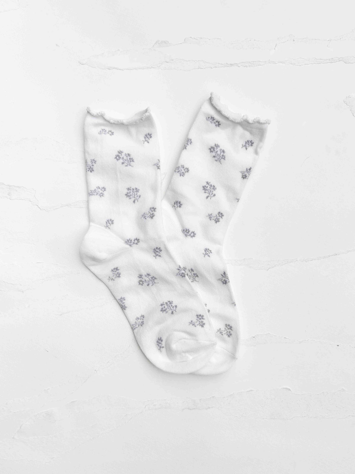 Vintage Tiny Floral Ruffle Cotton Blend Socks: Mustard