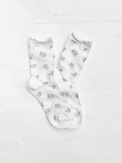 Vintage Tiny Floral Ruffle Cotton Blend Socks: Mustard
