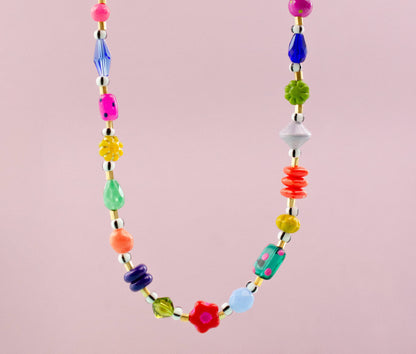 Colorful Beaded Flower Necklace