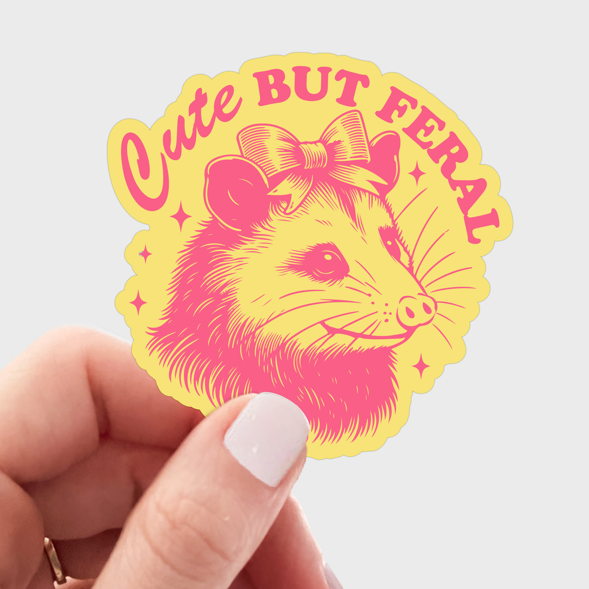 Cute But Feral Sticker - opossum, cute, coquette, street cat