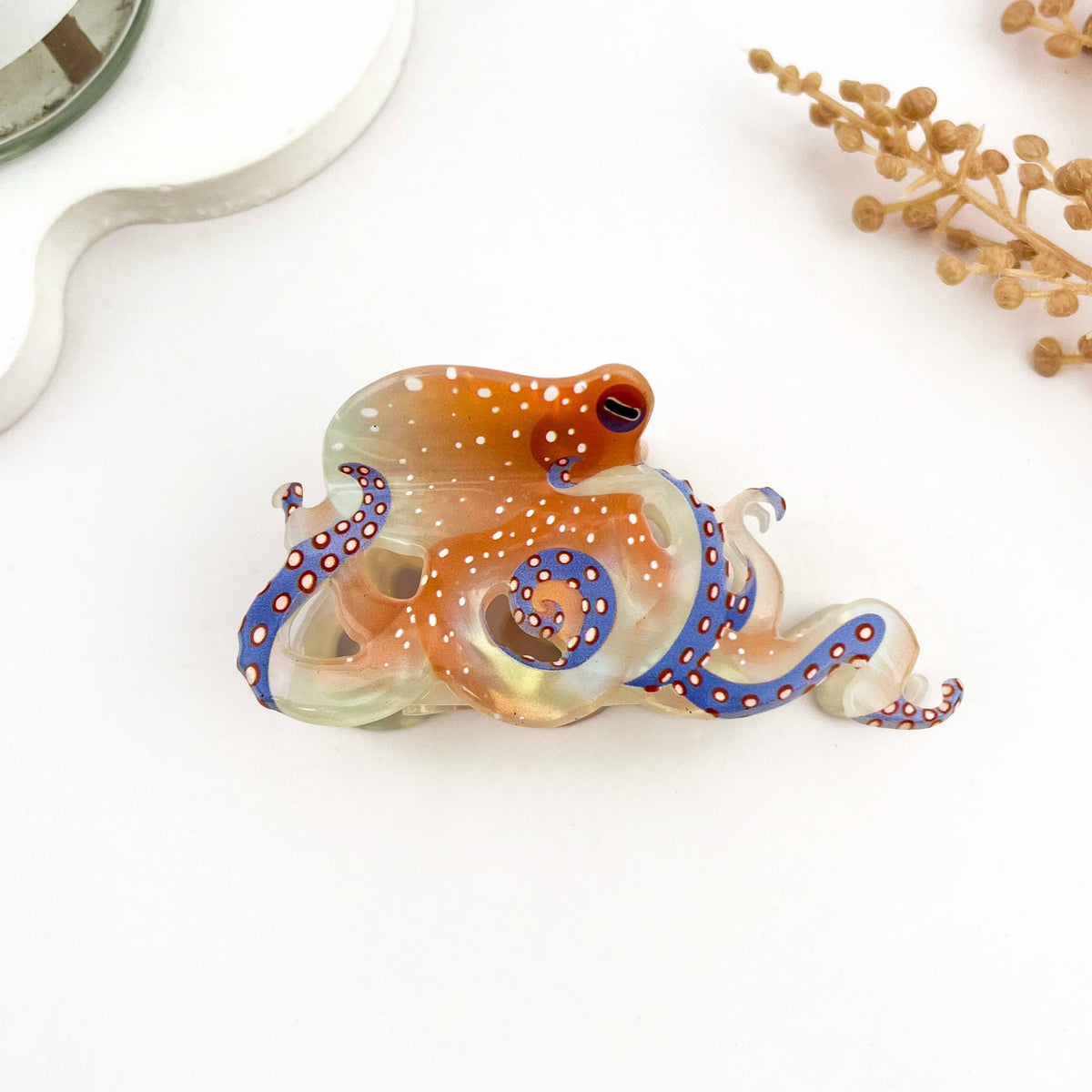 Creative Octopus Ocean Animal Hair Claw Clip: White-L