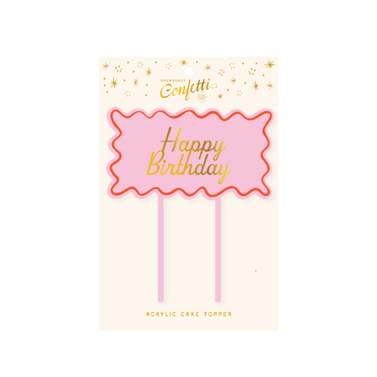 Pink & Red Acrylic Cake Topper - "Happy Birthday"