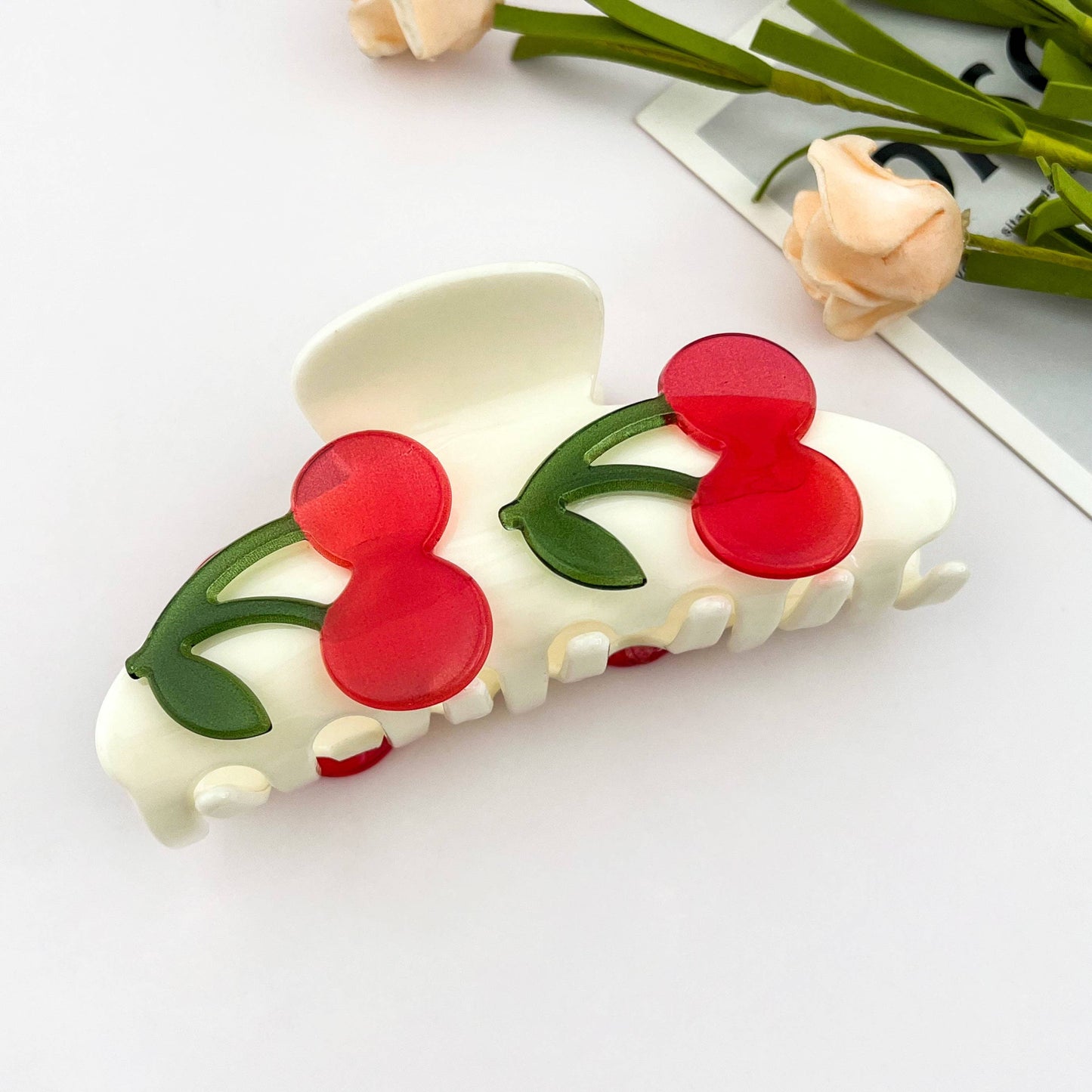 Red Cherry Decor Acetate Hair Claw Clip Fruit-Inspired : Cherry
