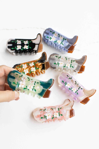 Floral Western Boot Design Featuring Magnolia Blossoms: Camel