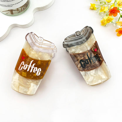 Coffee Cup Acetate Claw Clip Casual Everyday Style: Brown