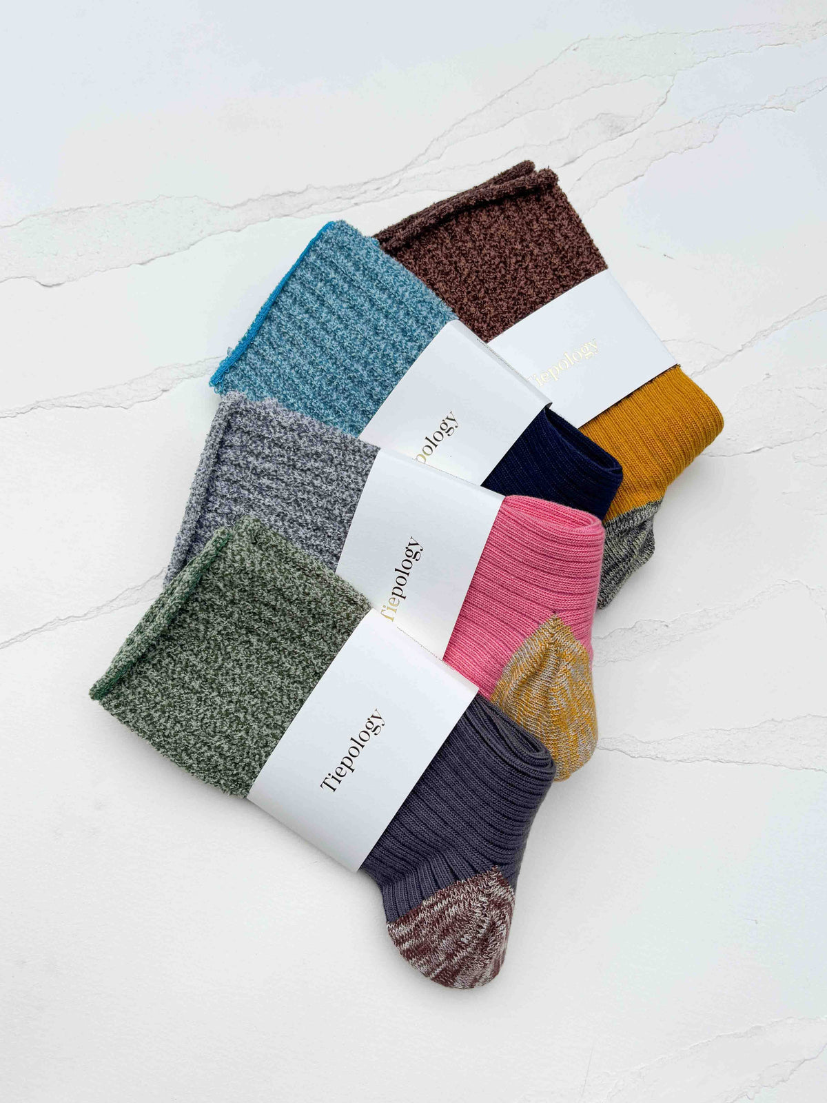 Color Block Textured Cotton Blend Crew Socks: Grey/Pink