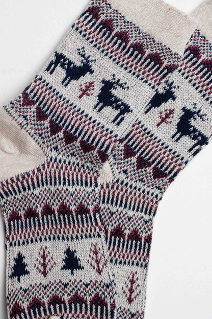 Holiday Deer Casual Socks: Beige