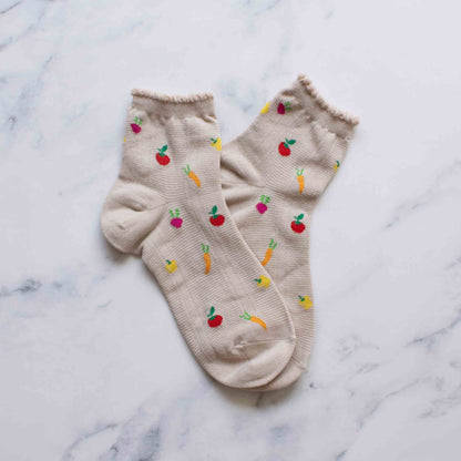 Vegetables Ankle Socks: Ivory