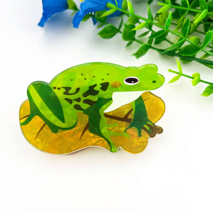 Cartoon Green Frog Print Hair Claw, Nature Animal Claw Clip: Frog-Large