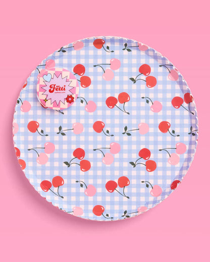 Cherry Blue Gingham Paper Plates | 24 Count Party Plates