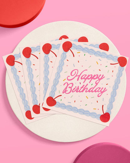 Happy Birthday Napkins | sprinkles, cake, cherry, party