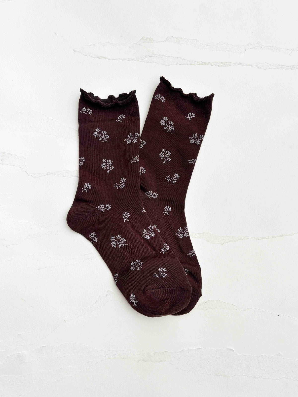 Vintage Tiny Floral Ruffle Cotton Blend Socks: Mustard