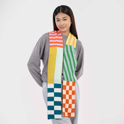 Pattern Patch Skinny Knit Scarf: Candy