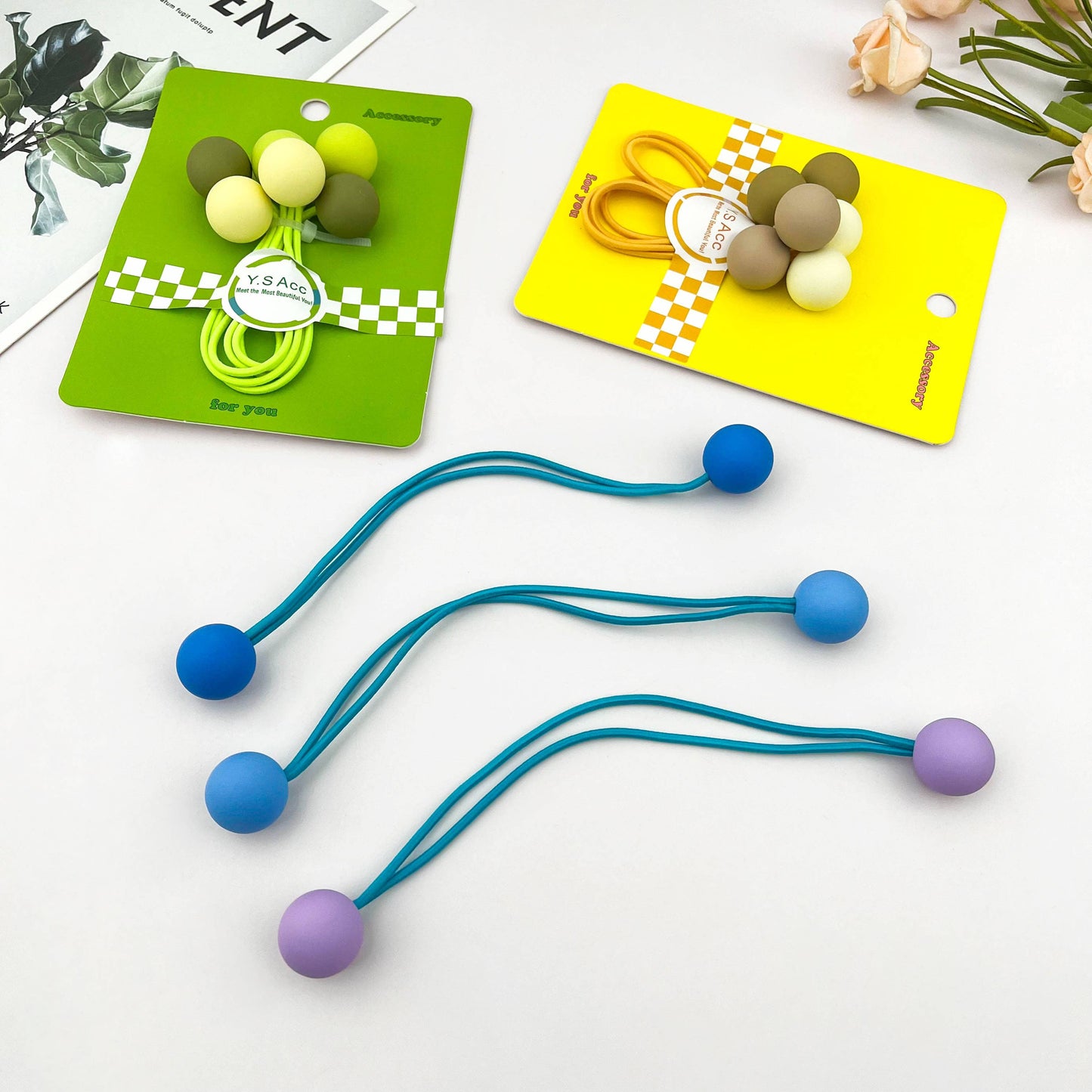 3PC Ombre Candy Ball Hair Ties Set Elastic Ponytail: Blue