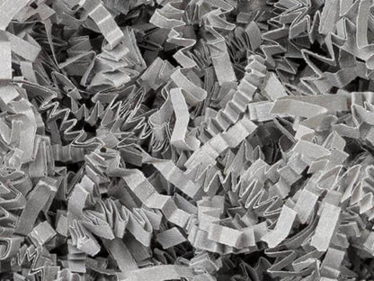 Crinkle Cut Paper Shred Small Packs: 1 Pack / 8 oz Bag / White & Iridescent