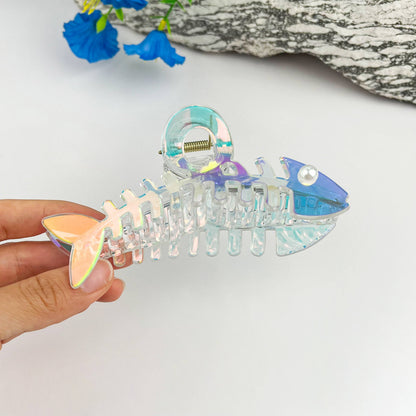 Pearl Fishbone Hair Claw Clip Sparkly Elegant Clip: Colorful
