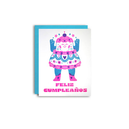 Feliz Cumpleanos - Cake - Spanish Birthday Risograph Card 